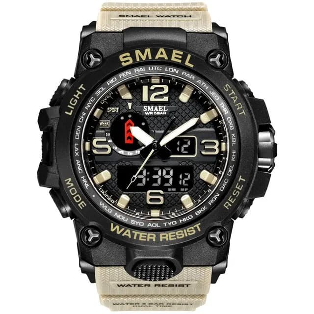 SMAEL New Sport Watch Mens 50M Waterproof Clock Alarm 1545D Dual Display Wristwatch Quartz Military Watches For Men