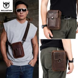 BULLCAPTAIN Crazy Horse Leather Male Waist Pack Phone Pouch Bags Waist Bag Men's Small Chest Shoulder Belt Bag Back Pack YB075