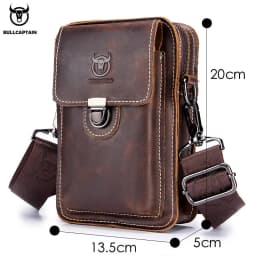BULLCAPTAIN Crazy Horse Leather Male Waist Pack Phone Pouch Bags Waist Bag Men's Small Chest Shoulder Belt Bag Back Pack YB075