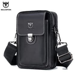 BULLCAPTAIN Crazy Horse Leather Male Waist Pack Phone Pouch Bags Waist Bag Men's Small Chest Shoulder Belt Bag Back Pack YB075