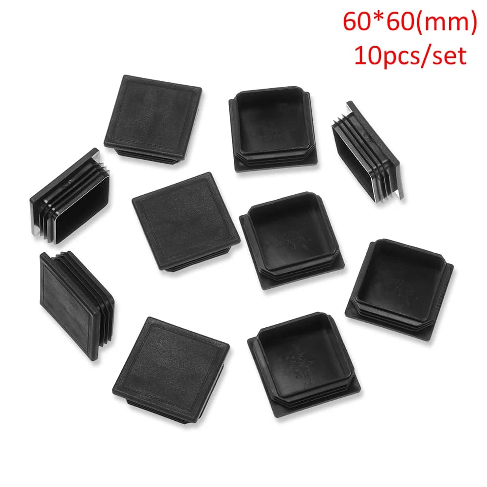 10pcs Square Plastic Black Blanking End Cap Tube Pipe Insert Plug Bung 15x15~60x60mm
