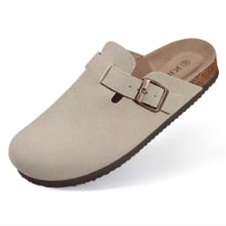 Comwarm Fashion Women's Suede Mules Slippers Men Clogs Cork Insole Sandals With Arch Support Outdoor Beach Slides Home Shoes