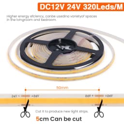 IP68 Waterproof COB Strip 12V 24V 320Leds/M RA90 3000K 4000K 6000K Home Garden Decor Flexible Ribbon Rope LED Light 1M 10M 20M
