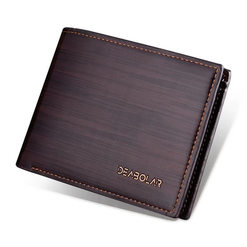 Men Short Style Wallet Glossy Wood Grain Fashion Multi Card Wallet Card Holder Business Folding Wallet