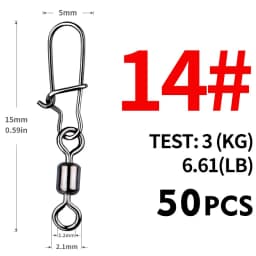 MEREDITH Pike Fishing Accessories Connector 50PCS Pin Bearing Rolling Swivel Stainless Steel Snap Fishhook Lure Swivels Tackle