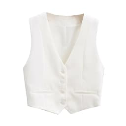 TRZA Women Fashion Front Buttons Cropped Waistcoat Vintage V Neck Sleeveless Female Outerwear Chic Tops
