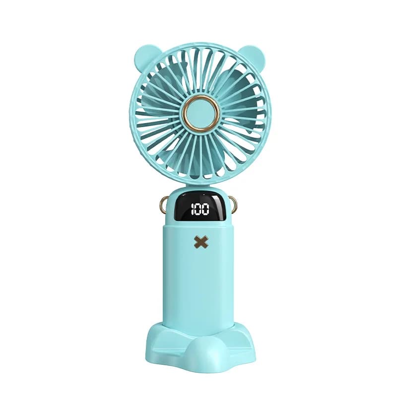 3000mAh Handheld Mini Fan Foldable Portable Neck Hanging Fans 5 Speed USB Rechargeable Fan with Phone Stand and Display Screen