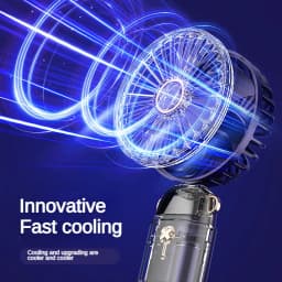 3000mAh Handheld Mini Fan Foldable Portable Neck Hanging Fans 5 Speed USB Rechargeable Fan with Phone Stand and Display Screen