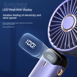 3000mAh Handheld Mini Fan Foldable Portable Neck Hanging Fans 5 Speed USB Rechargeable Fan with Phone Stand and Display Screen