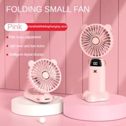 3000mAh Handheld Mini Fan Foldable Portable Neck Hanging Fans 5 Speed USB Rechargeable Fan with Phone Stand and Display Screen