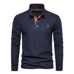 AIOPESON Deer Embroidery Men's Polo Shirts Solid Color Long Sleeve Polo Shirts for Men New Spring Social Business Polos Male