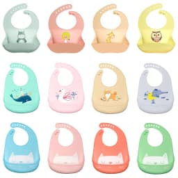 Waterproof Baby Bibs Baby Stuff Cute Cartoon Animal Printed Kids Bib Girl Boy Adjustable Soft Silicone Bib Baby Feeding Stuff