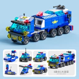 6IN1 Building Blocks City Fire Car Police Truck Engineering Crane Tank Helicopter Bricks Set Toys for Children Kids