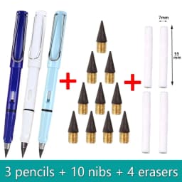 17pcs Set Infinity Pencils No Sharpening Eternity Pencils No Ink Kawaii Unlimited Pens Art Supplies School Stationery Nib Eraser