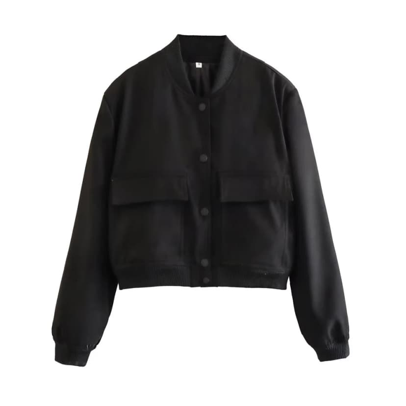 TRZA Women Fashion With Pockets Bomber Jacket Coats Vintage Long Sleeve Front Button Casual Female Outerwear Chic Tops