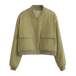 TRZA Women Fashion With Pockets Bomber Jacket Coats Vintage Long Sleeve Front Button Casual Female Outerwear Chic Tops