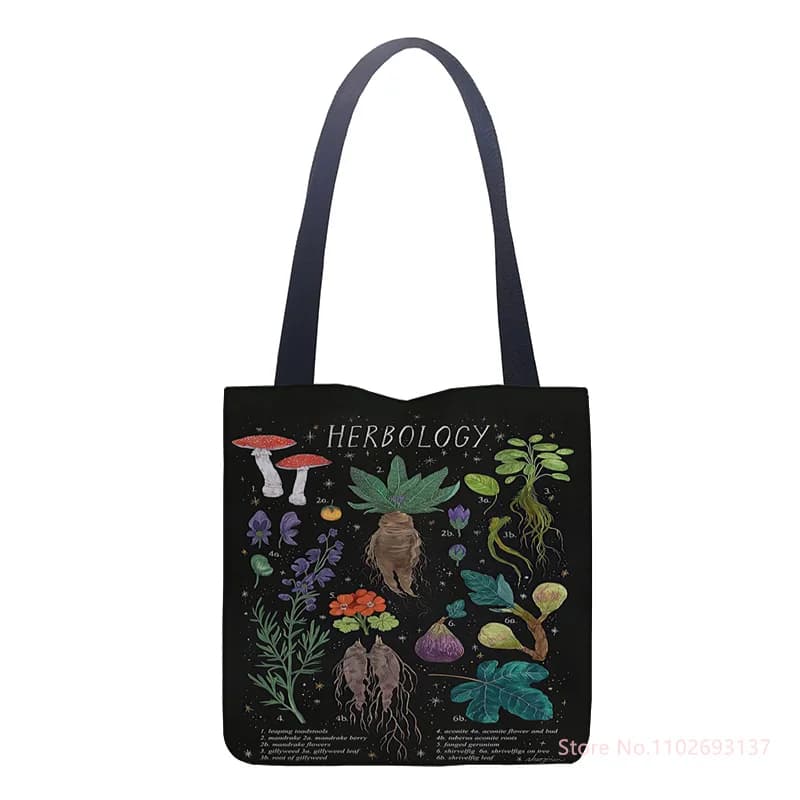 Mushroom Tote Bag Black Cotton Cloth Shoulder Shopper Bags Cute Cartoon For Women Handbag Eco Foldable Reusable Shopping Bag