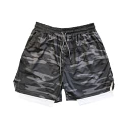 Men's Double Layer Fitness Shorts Drawstring Mesh Lining Elastic Waist Breathable Quick Dry to Beach Pool Summer Male