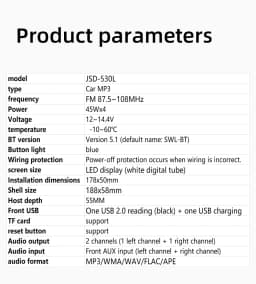 Car Radio Stereo Player Digital Bluetooth MP3 Player JSD-530 520 60Wx4 FM Audio Stereo Music USB/SD with In Dash AUX Input