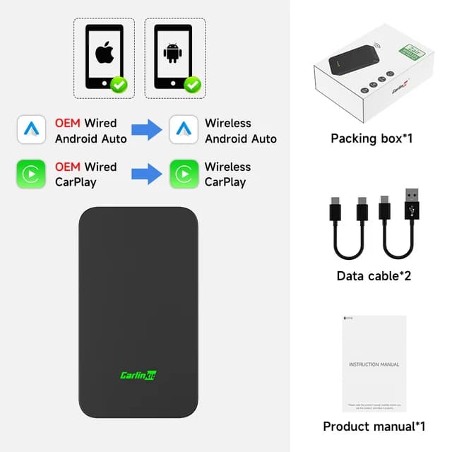 Carlinkit 5 2air Wireless CarPlay Android Auto Wireless Box 2in 1 Adapter 2-Channel Work Waze Spotify 5.8Ghz WiFi BT5.0 Siri GPS