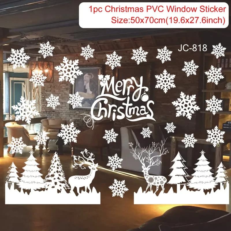 Christmas Window Sticker Merry Christmas Decorations For Home 2024 Cristmas Ornament Xmas Navidad Natal Gifts New Year 2025