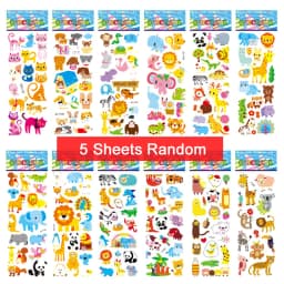5 Sheets Kids Stickers Puffy Stickers for Children Birthday Christmas New Year Gift for Girl Boy Scrapbooking Cartoon Stickers