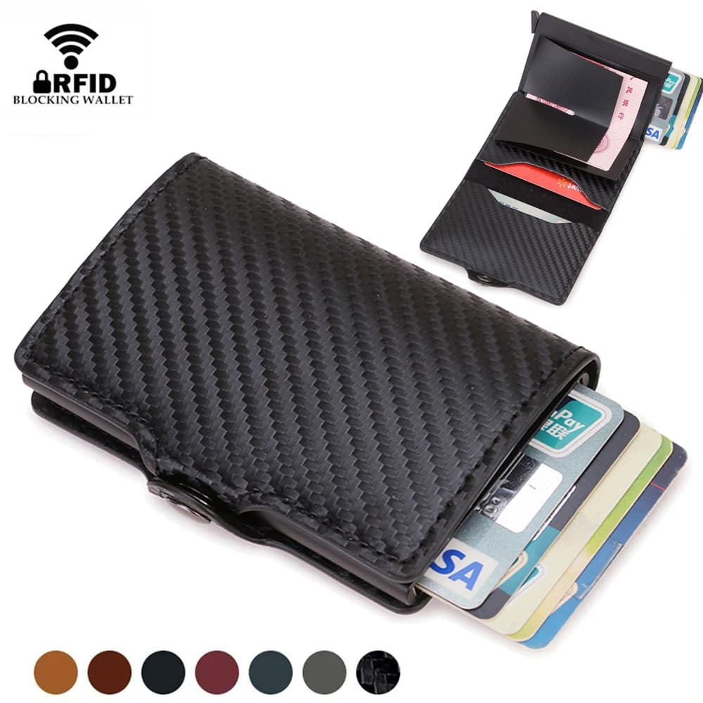 Carbon Fiber Slim Aluminum Men Wallet ID Credit Card Holder Mini RFID Wallet Automatic Pop up Bank Card Case Black Vallet 2023