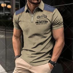 Vintage Short Sleeve Men's Polo Shirts Motocycle 3d Print Lapel Zipper Man Top High Quality Oversized Male Shirt Casual Clothing