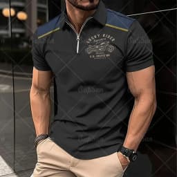 Vintage Short Sleeve Men's Polo Shirts Motocycle 3d Print Lapel Zipper Man Top High Quality Oversized Male Shirt Casual Clothing