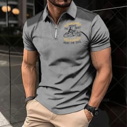 Vintage Short Sleeve Men's Polo Shirts Motocycle 3d Print Lapel Zipper Man Top High Quality Oversized Male Shirt Casual Clothing