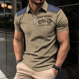 Vintage Short Sleeve Men's Polo Shirts Motocycle 3d Print Lapel Zipper Man Top High Quality Oversized Male Shirt Casual Clothing