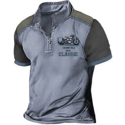 Vintage Short Sleeve Men's Polo Shirts Motocycle 3d Print Lapel Zipper Man Top High Quality Oversized Male Shirt Casual Clothing