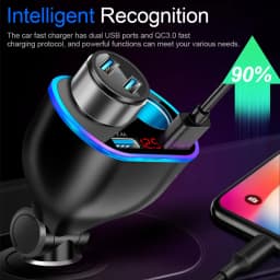 12V/24V 66W Sockets Cigarette Lighter Car Charger Splitter Adapter Multi Power Outlet LED Voltage Display Dual USB Port QC3.0