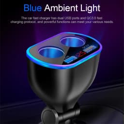 12V/24V 66W Sockets Cigarette Lighter Car Charger Splitter Adapter Multi Power Outlet LED Voltage Display Dual USB Port QC3.0