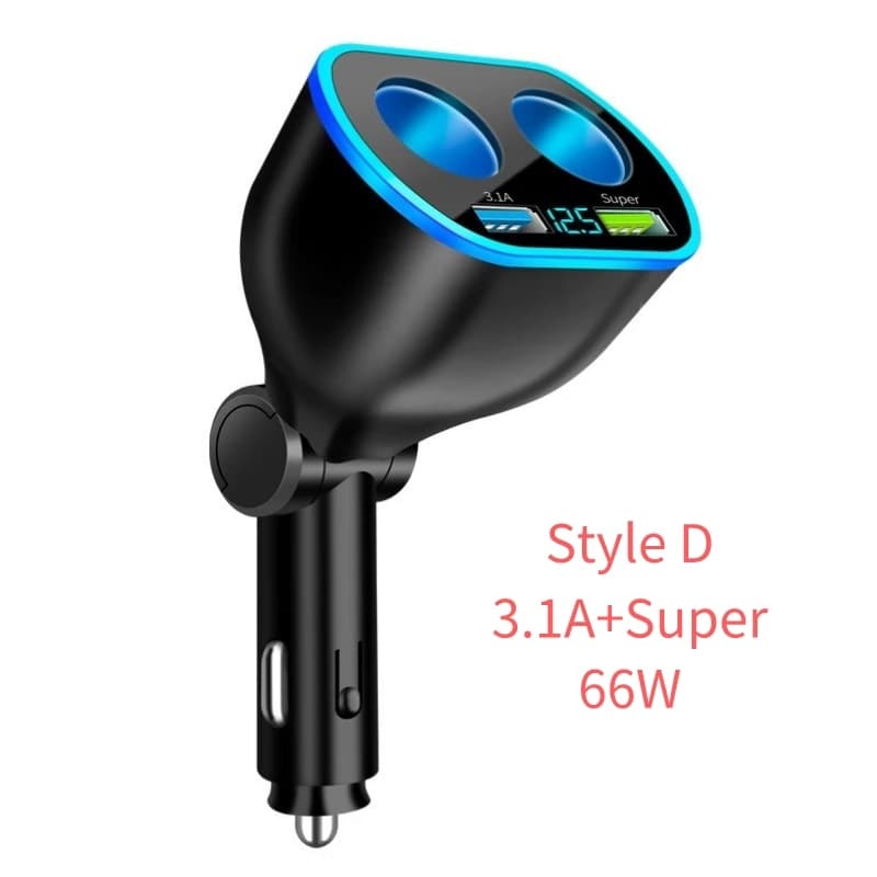 12V/24V 66W Sockets Cigarette Lighter Car Charger Splitter Adapter Multi Power Outlet LED Voltage Display Dual USB Port QC3.0