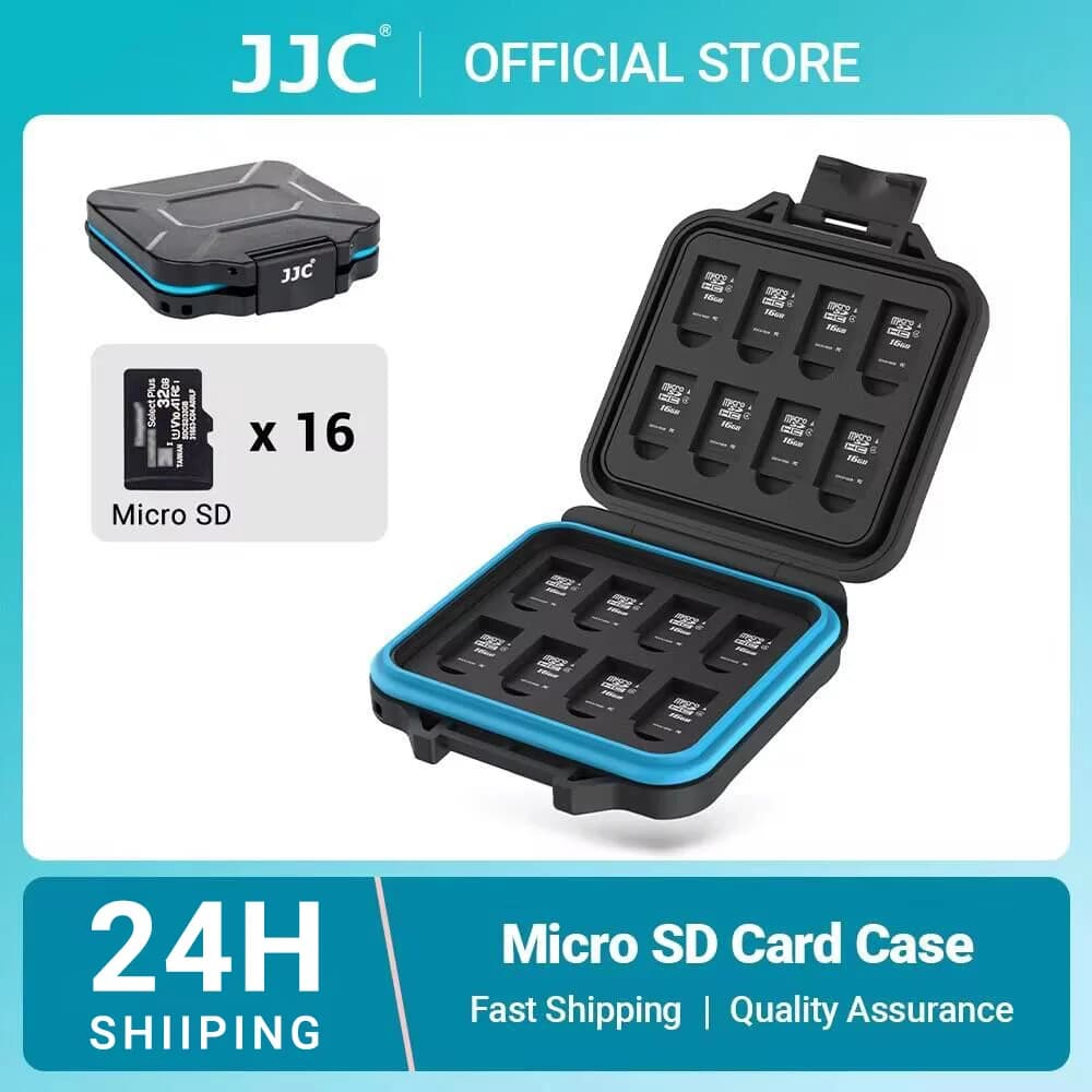 JJC 16 Slots Micro SD Card Case Storage Box Soft Foam MicroSD Card Holder Waterproof Memory Card Organizer for 16 TF Cards