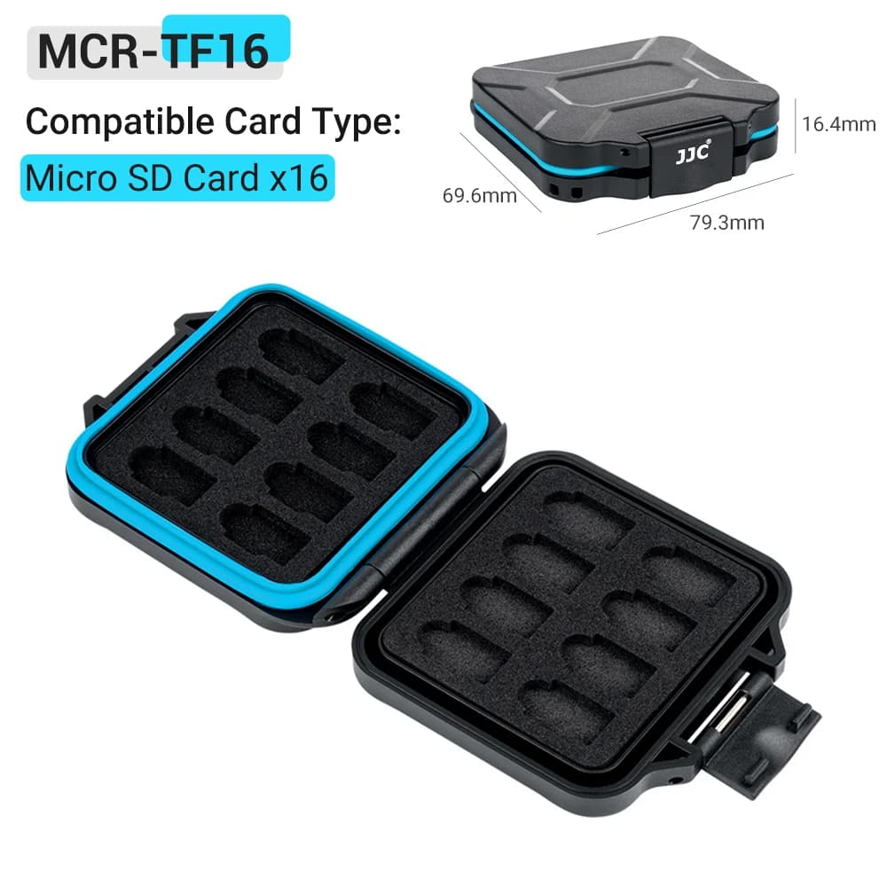JJC 16 Slots Micro SD Card Case Storage Box Soft Foam MicroSD Card Holder Waterproof Memory Card Organizer for 16 TF Cards