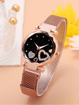 5pcs Women's Fashion Starry Sky Love Absorbent Iron Mesh with Quartz Watch+Bracelet Combination Set