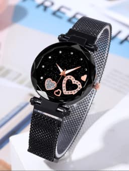 5pcs Women's Fashion Starry Sky Love Absorbent Iron Mesh with Quartz Watch+Bracelet Combination Set