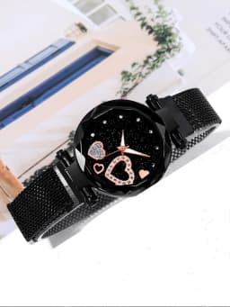 5pcs Women's Fashion Starry Sky Love Absorbent Iron Mesh with Quartz Watch+Bracelet Combination Set