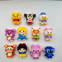 Stitch Disney Princess Elsa LinaBell Building Blocks Mickey Mouse Duck Mini Action Figures Blocks Assemble Toys Brick Kids Gifts