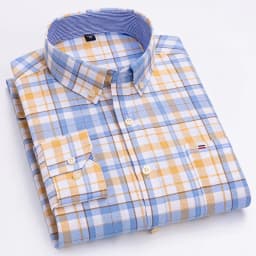 Men's 100% Cotton Shirt Long Sleeve Plaid Oxford Casual Solid Color Print Regular Fit Formal Dress Shirt Oversized 7XL  6XL 5XL