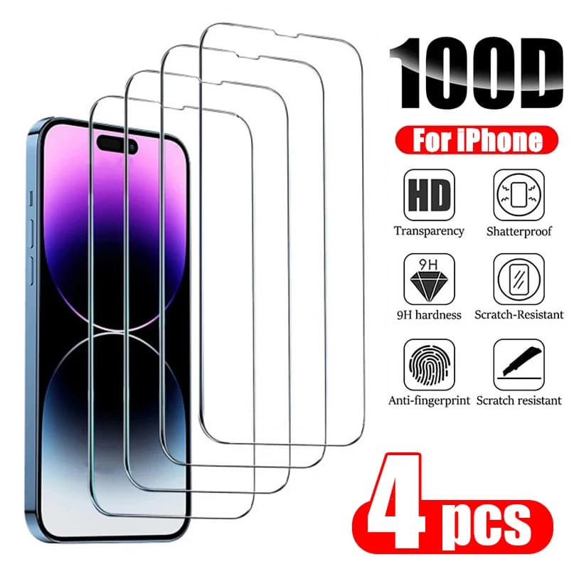 4PCS Tempered Glass for iPhone 14 Pro Max 14 Plus 14Pro Screen Protector for iPhone 13 15 12 11 Pro Max 12Mini 13 Mini Glass