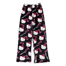 Sanrio Hello Kitty Flannel Pajamas Black Women'S Warm Woolen Cartoon Casual Home Pants In Autumn Winter Fashion Trousers