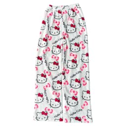 Sanrio Hello Kitty Flannel Pajamas Black Women'S Warm Woolen Cartoon Casual Home Pants In Autumn Winter Fashion Trousers