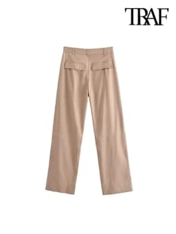 Women Fashion With Pockets Satin Cargo Pants Vintage High Waist Zipper Fly Female Trousers Mujer