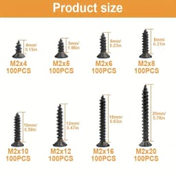 M2 black Flat Head Cross Carbon Steel Self-Tapping Screw 800Pcs, Suitable For Home Improvement, DIY Engineering, Electronic Prod