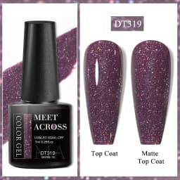 MEET ACROSS 7ml Red Gel Nail Polish Crystal Semi Permanent Soak Off UV Gel Varnish Nail Art Manicure Base Matte Top Coat Vernis