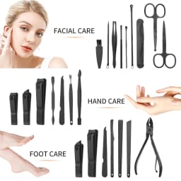 7/15/20pcs Manicure Set Stainless Steel Professional Pedicure Kit Nail Scissors Grooming Kit with Black Leather Travel Case