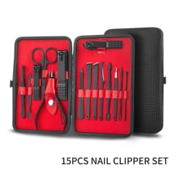 7/15/20pcs Manicure Set Stainless Steel Professional Pedicure Kit Nail Scissors Grooming Kit with Black Leather Travel Case